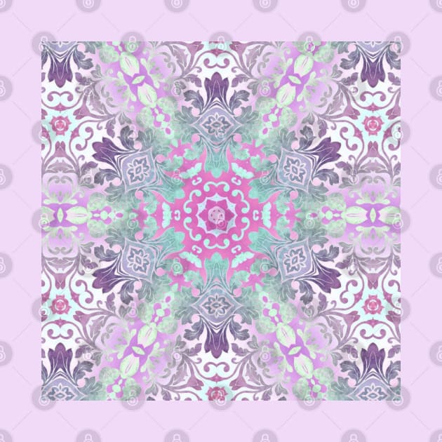 1980s girly preppy bohemian pastel pink lilac purple mandala by Tina