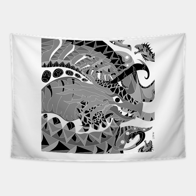 grey light kaiju kraken ecopop Tapestry by jorge_lebeau