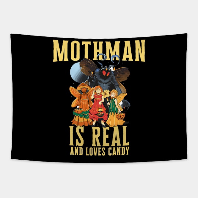 Mothman Funny Halloween Urban Legend Cryptid Tapestry by Emmi Fox Designs