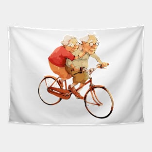 Old Couple Bicycling Tapestry