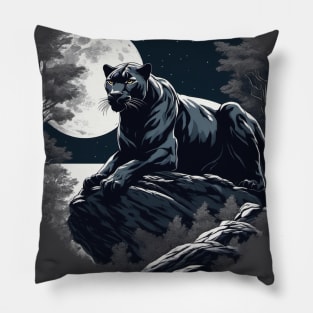 Black Panther Cat, Rock, Full Moon, Shadowy Pillow