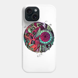 Blue Red Blend Skull and Dreamcatcher Circle Phone Case