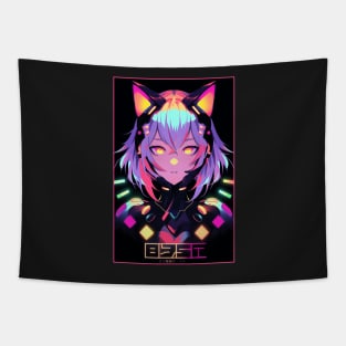 Anime Cat Girl | Quality Anime Design | Chibi Cat Girl Miaw | Manga Anime Art Tapestry