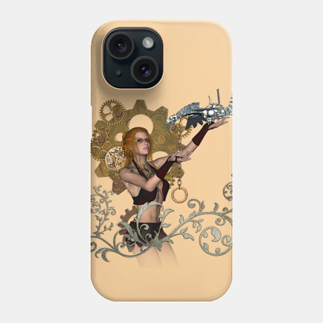 Steampunk lady with steampunk dragon Phone Case by Nicky2342