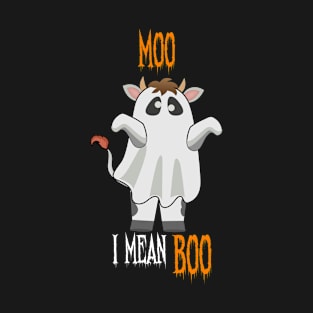 Ghost Cow Moo I Mean Boo Pumpkin Moon Halloween T-Shirt