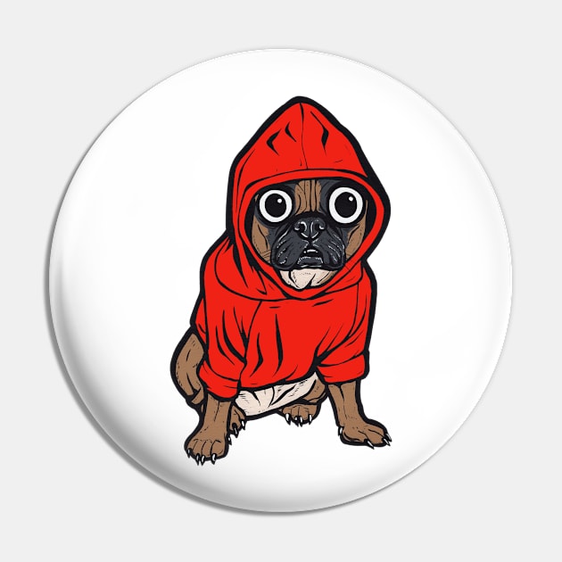 French Bulldog Red Hoodie Pin by turddemon