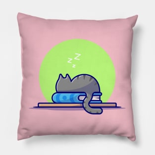 Cute Cat Sleeping On Book Stack Cartoon Vector Icon Illustration Pillow