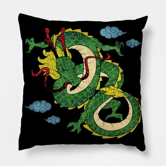 Chinese Dragon Illustration Mythology Pillow by Foxxy Merch