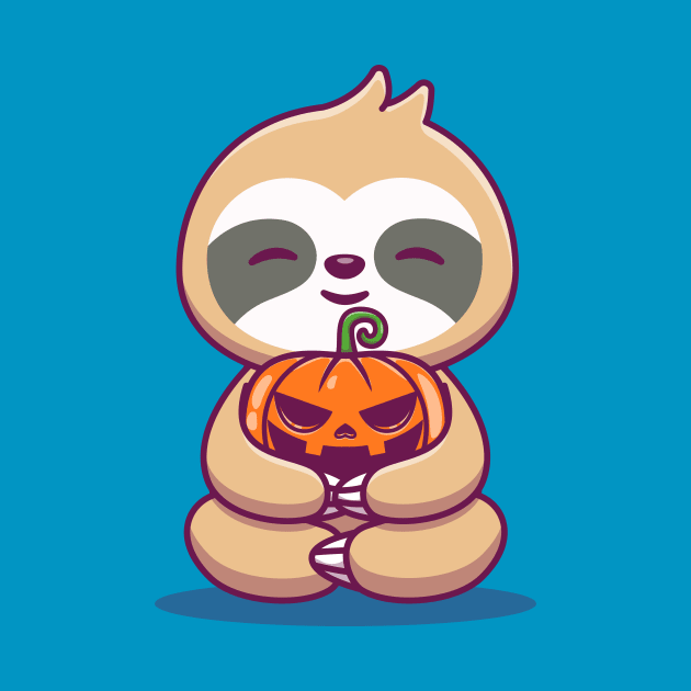 Cute Sloth Hug Pumpkin Halloween Cartoon by Catalyst Labs