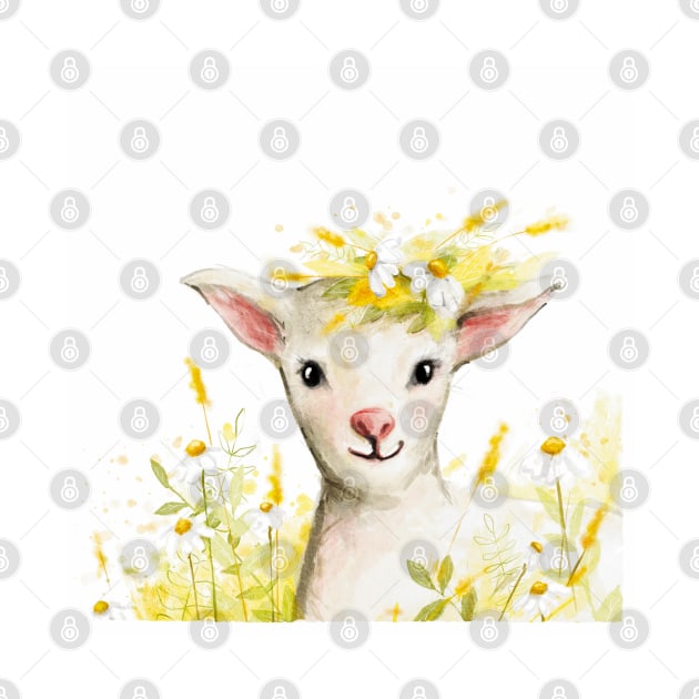 Watercolor lamb with flowers by Magic Mouse Illustration