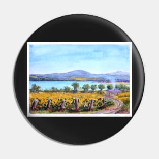 Tamar River Vineyard Tasmania - Watercolour Pin