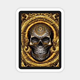 Skull With Gold Ornaments | Gold Skull Artwork | Armored Skull | Dystopian Skull Magnet