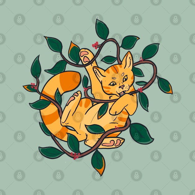 Leafy Autumn Orange Cat by CloudWalkerDesigns