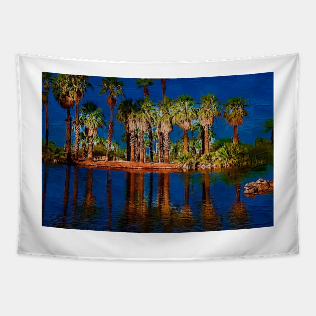 Palm Trees On The Water Tapestry by KirtTisdale