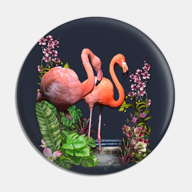 Pink Flowers & Flamingos Pin by Nadine8May