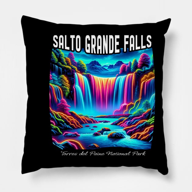 Chilean Torres Del Paine Salto Grande Falls Neon Glow Pillow by Sambastyles