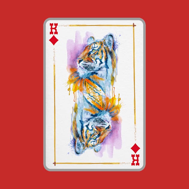 Tiger Head King of Diamonds Playing Card by Marian Voicu