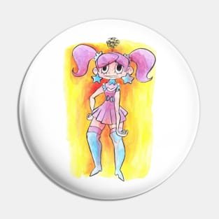 Watercolor Girl with Pig Tails Pin