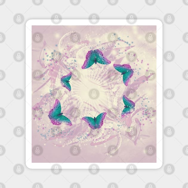 Abstract beautiful retro butterflies swarm over faded wattle Magnet by hereswendy