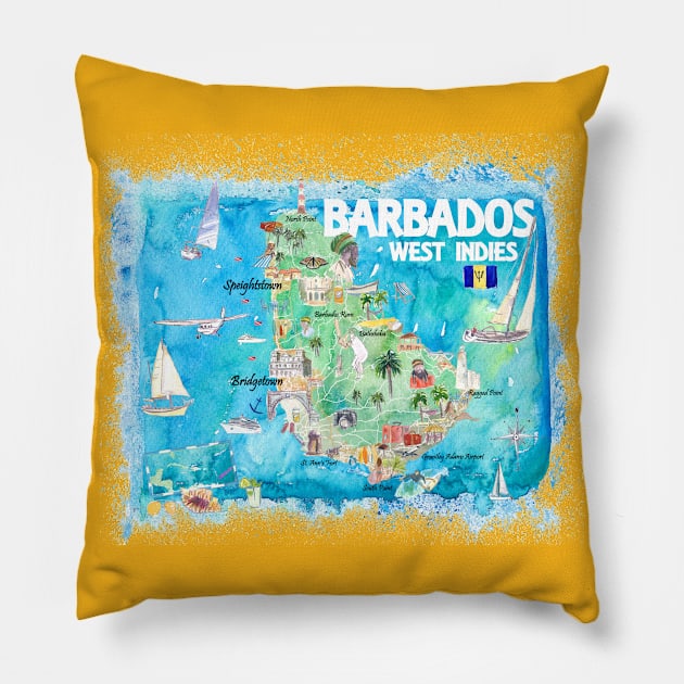 Barbados_Illustrated_Travel_Map_With_RoadsS Pillow by artshop77