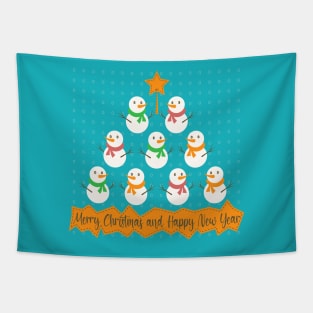 Christmas tree pyramid made of snowman and lettering on polka dot Tapestry