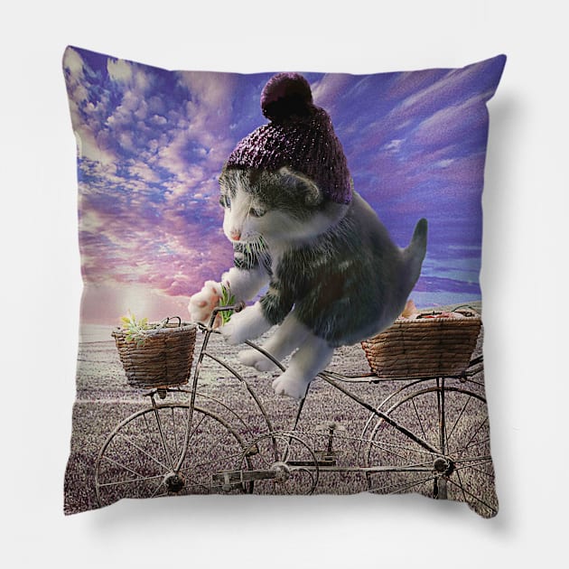 Cat Bike Bicycle Cycling Pillow by Random Galaxy