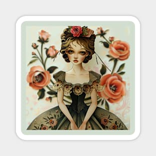 Cute Paper Doll With Fan Victorian Lace Dress Art Magnet