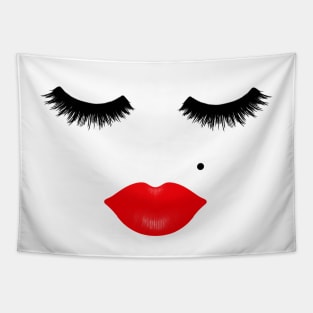 Red Lips and Eyelashes with Beauty Mark Tapestry