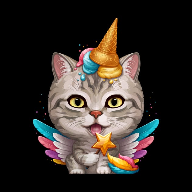 Silver Tabby Cat Ice Cream Unicorn by stonemask