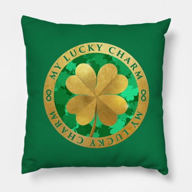 Lucky charm 4 leaf clover Pillow by Dashu