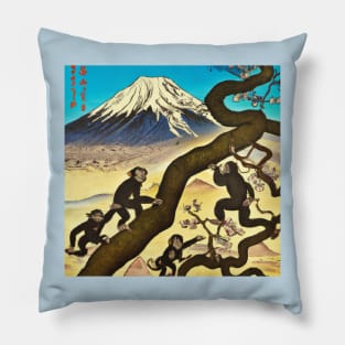 Ukiyo-E Mount Fuji Monkeys Pillow
