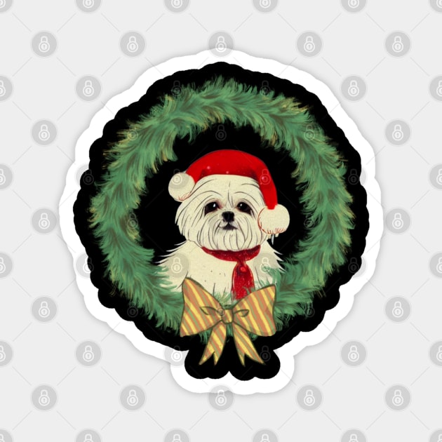 Christmas with Fluffy Small White Dog I Love My Crusty White Dog Puppy So Much Magnet by Mochabonk