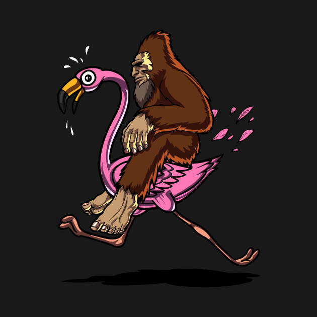 Bigfoot Riding Flamingo Bird Funny by underheaven