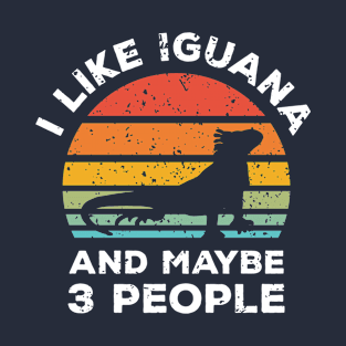 I Like Iguana and Maybe 3 People, Retro Vintage Sunset with Style Old Grainy Grunge Texture T-Shirt