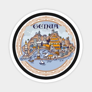 Genoa city hand draw medieval illustration Magnet