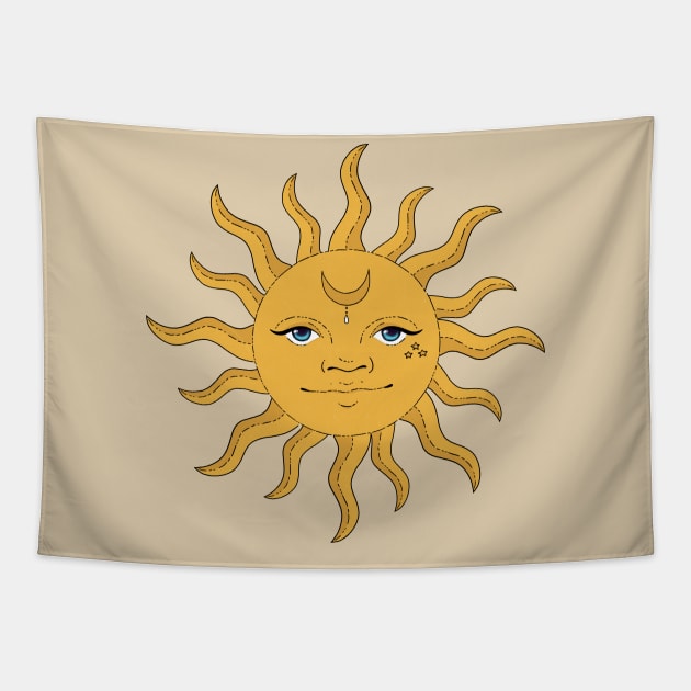 Vintage Sun With Moon and Stars Tapestry by katieharperart