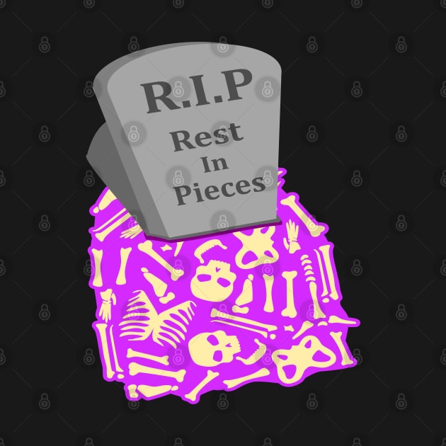 R.I.P Rest in Pieces Tombstone and Skeleton Bones Halloween by Redmanrooster