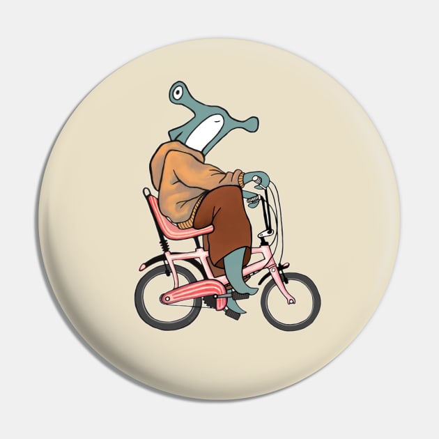 Hammerhead Shark Ridding a Banana Bike Pin by KikoeART