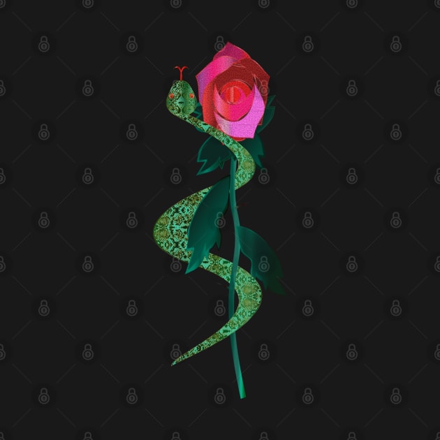 Green Serpent with Red Rose by geodesyn