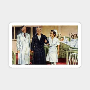 Vintage Science and Medicine, Doctor and Nurse with Elderly Patient Magnet