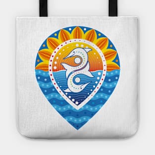 Pinpoint sunset sea and dolphins baroque design Tote