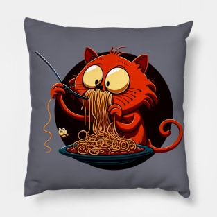 Cute cate eating spaghetti Pillow
