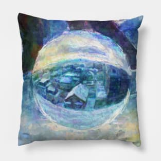 Snowy Town of Burlington, VT in a Globe - Impressionist Painting Pillow