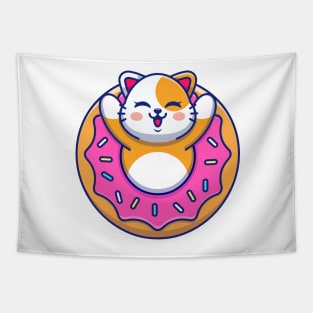 Cute baby cat with doughnut cartoon Tapestry