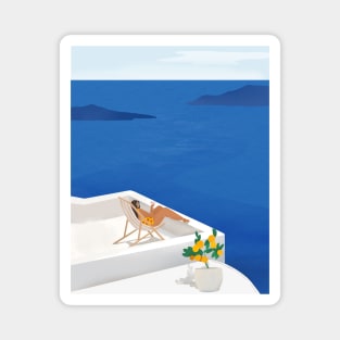 Sunbathing in Santorini Magnet