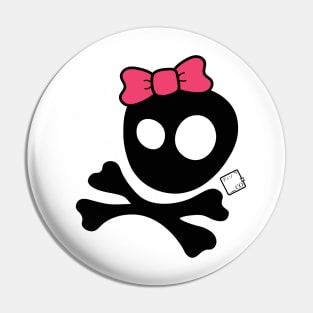 Girly Skull and Cross Bones with Pink Bow Pin