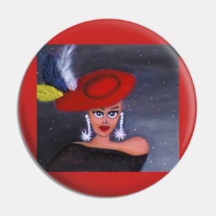 Girl in Red Feathered Hat Pin