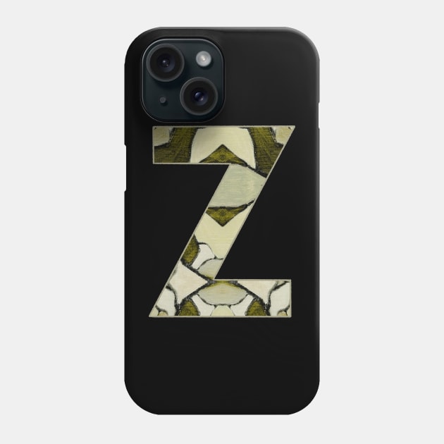 Letter Z Monogram Initial Olive Green Pearl White Aesthetic Abstract Pattern Painting On Canvas Phone Case by Go Abstract Art