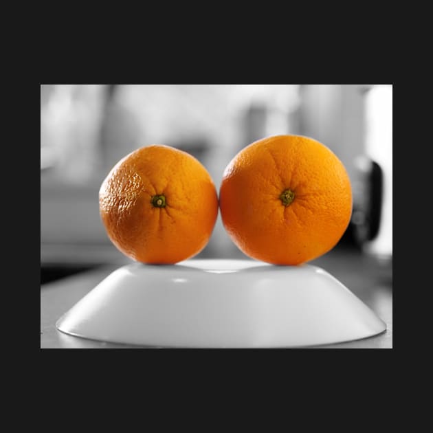 Oranges with a black and white background set on the plate by fantastic-designs