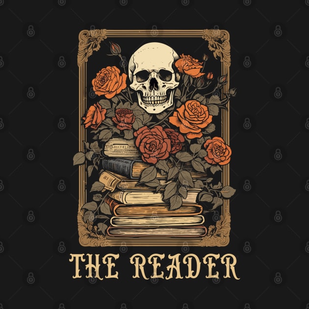 The Reader Tarot Card Skeleton Librarian Banned Books by RetroZin